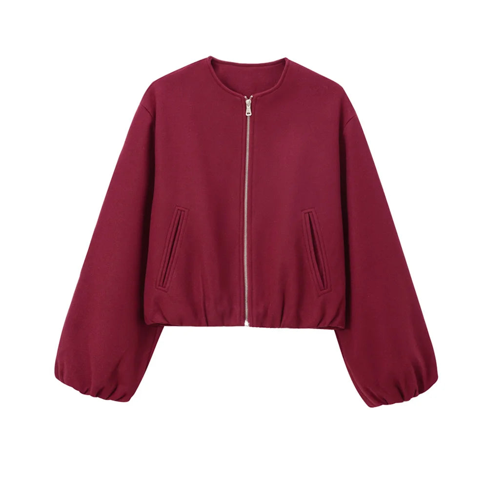 Oversized Soft Bomber Jacket for Women, Long Sleeve Coat, Front Zipper, Female Outerwear, Chic Tops, Fashion