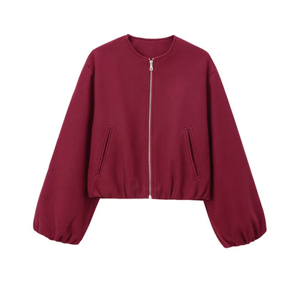 Oversized Soft Bomber Jacket for Women, Long Sleeve Coat, Front Zipper, Female Outerwear, Chic Tops, Fashion