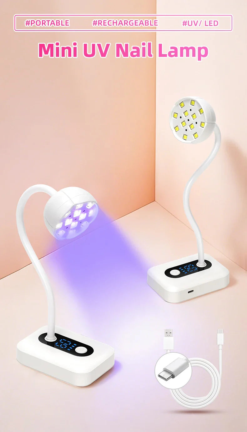36W Rechargeable UV LED Nail Lamp Cordless 12LEDS Nail Dryer 360° Bendable Fast Drying Nail Manicure Polish Glue Gel Curing Lamp