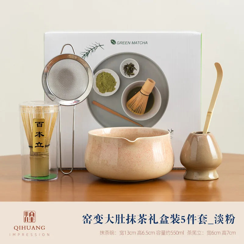 Song Dynasty Matcha Set With Gift Box 5pcs Large Capacity Ceramic Chawan Whisk Brush Complete Matcha Kit Traditional Gift
