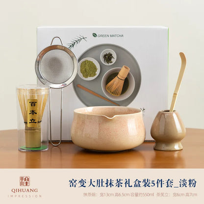Song Dynasty Matcha Set With Gift Box 5pcs Large Capacity Ceramic Chawan Whisk Brush Complete Matcha Kit Traditional Gift