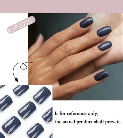 Solid Color Wearable Nail Art Fashion Red Blue Rose Pink Square Shape Finished False Nails Press on Nails with Glue Wholesale