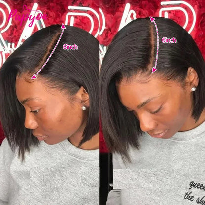 13x6 Straight Lace Frontal Brazilian Human Hair Short Bob Wig For Women Straight Transparent Lace Front Bob Wigs 8-14Inch