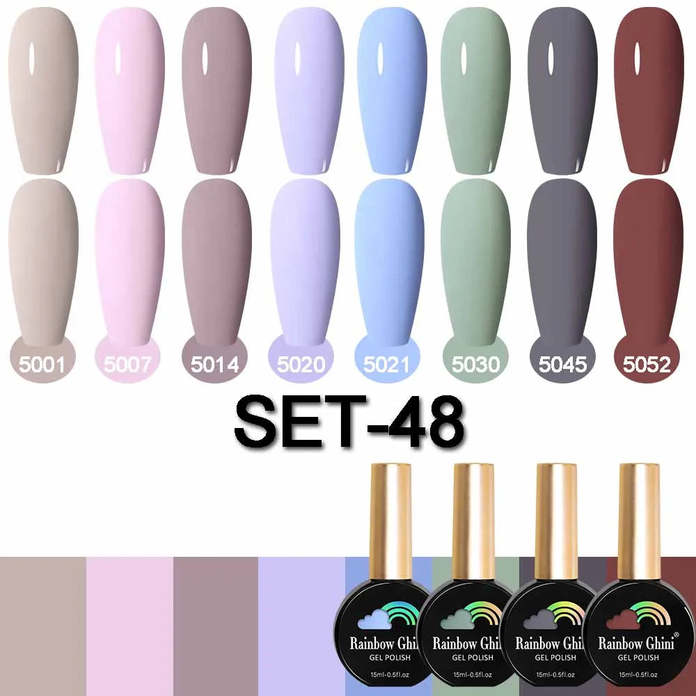 Rainbow Ghini 15ML 8Pcs/Set Nude Glitter Gel Nail Polish HEMA TPO FREE Colorful Nail UV LED Hybrid Gel Varnish All For Manicure