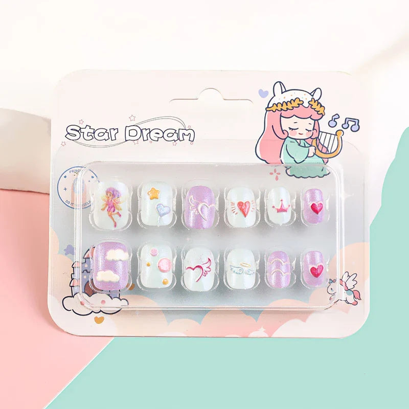 12pcs Kids 3D Stereo Sanrio Fake Nails Patch Sweet Girls Cute Cartoon Hello Kitty press on nails Kuromi Child Wearable FalseNail
