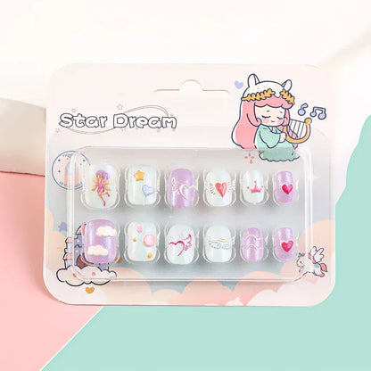 12pcs Kids 3D Stereo Sanrio Fake Nails Patch Sweet Girls Cute Cartoon Hello Kitty press on nails Kuromi Child Wearable FalseNail