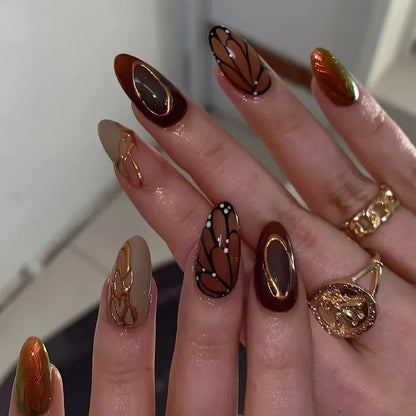 24Pcs Stiletto Press on Nails Glitter Almond False Nails French Tip Fake Nails with Glue Detachable Full Cover Acrylic Nail Tips