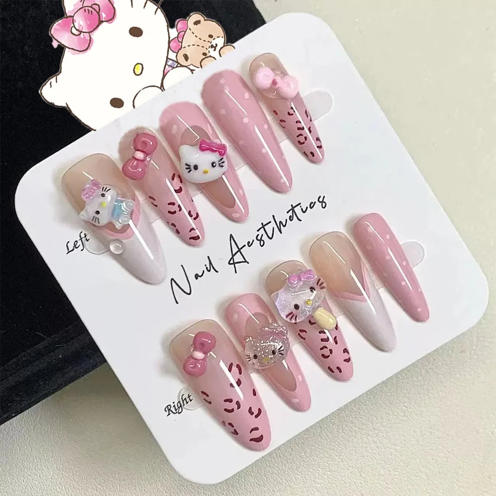 Sanrio Kawaii Pink My Melody Fake Nails 24Pc 3D kuromi Anime Cute Nail Patches False Nail Tips Cartoon Y2K Fashion Press on Nail
