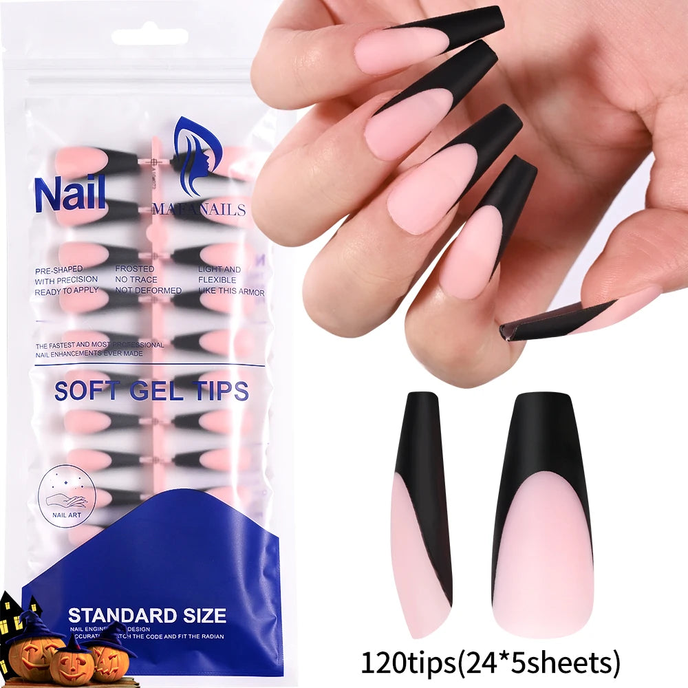 120pcs Pink Ombre Medium Coffin Press On Nails Glossy Handmade Acrylic Fake Nails Tips Gradient Design Artificial False Nails
