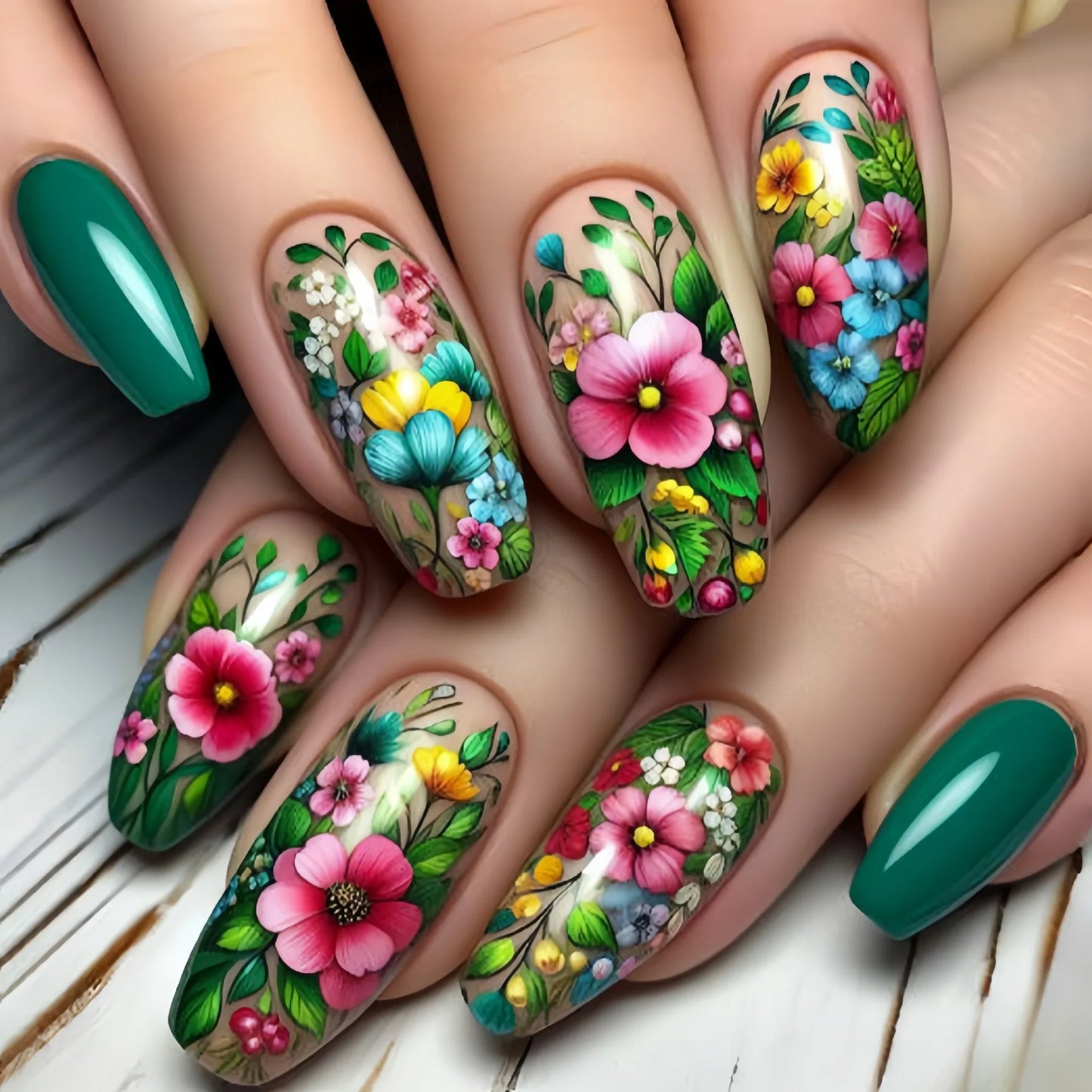 24Pc Colorful Sunflower Pattern Design Fake Nails Detachable Long Ballet Press on False Nails Fashion Nails Art Tips for Spring.