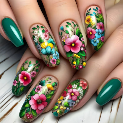 24Pc Colorful Sunflower Pattern Design Fake Nails Detachable Long Ballet Press on False Nails Fashion Nails Art Tips for Spring.