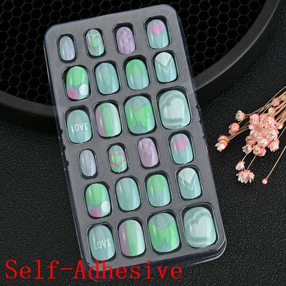 12pcs/Box Children Acrylic Fake Nails Safe Non-Toxic Adhesive Fake Nail DIY Artificial Fingernails for Girls Children's Day Gift