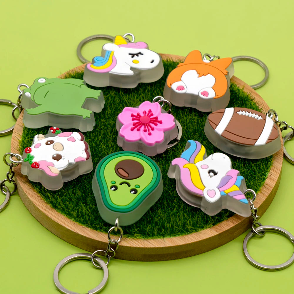 1PCS LED Keychains New Arrival Cute Unicorn Joystick Pig Flower Cat Cow Luminous Keyring Accessories for Car Women Men Key Gifts