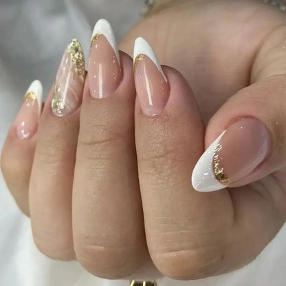 Silver Glitter Powder White Simple Red Lips Gold Almond Fake Nails Art False Nails Charms Tip Punk Press on Nails Manicure Tools