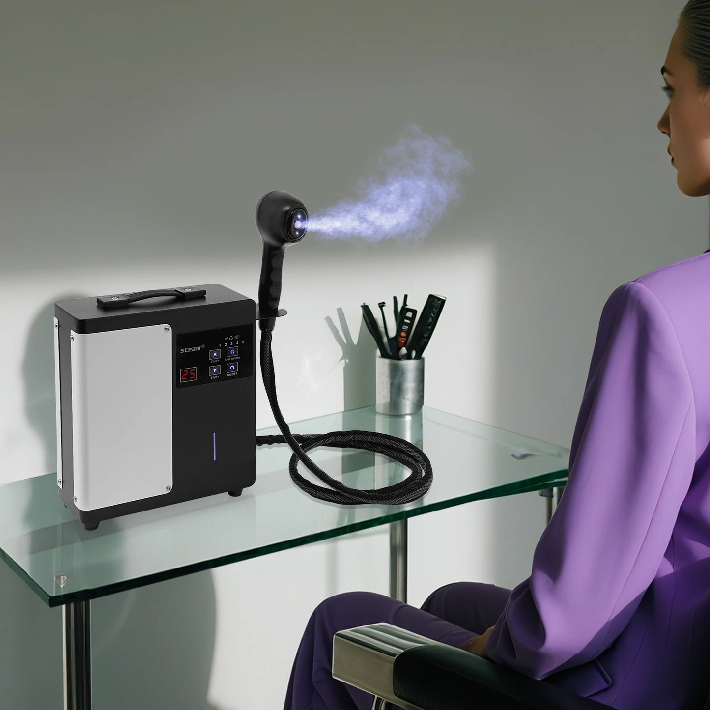 1750W Nano Hair Steamer with Digital Display,Professional 4-in-1 Hair Care System for Deep Conditioning, Coloring&Scalp Care