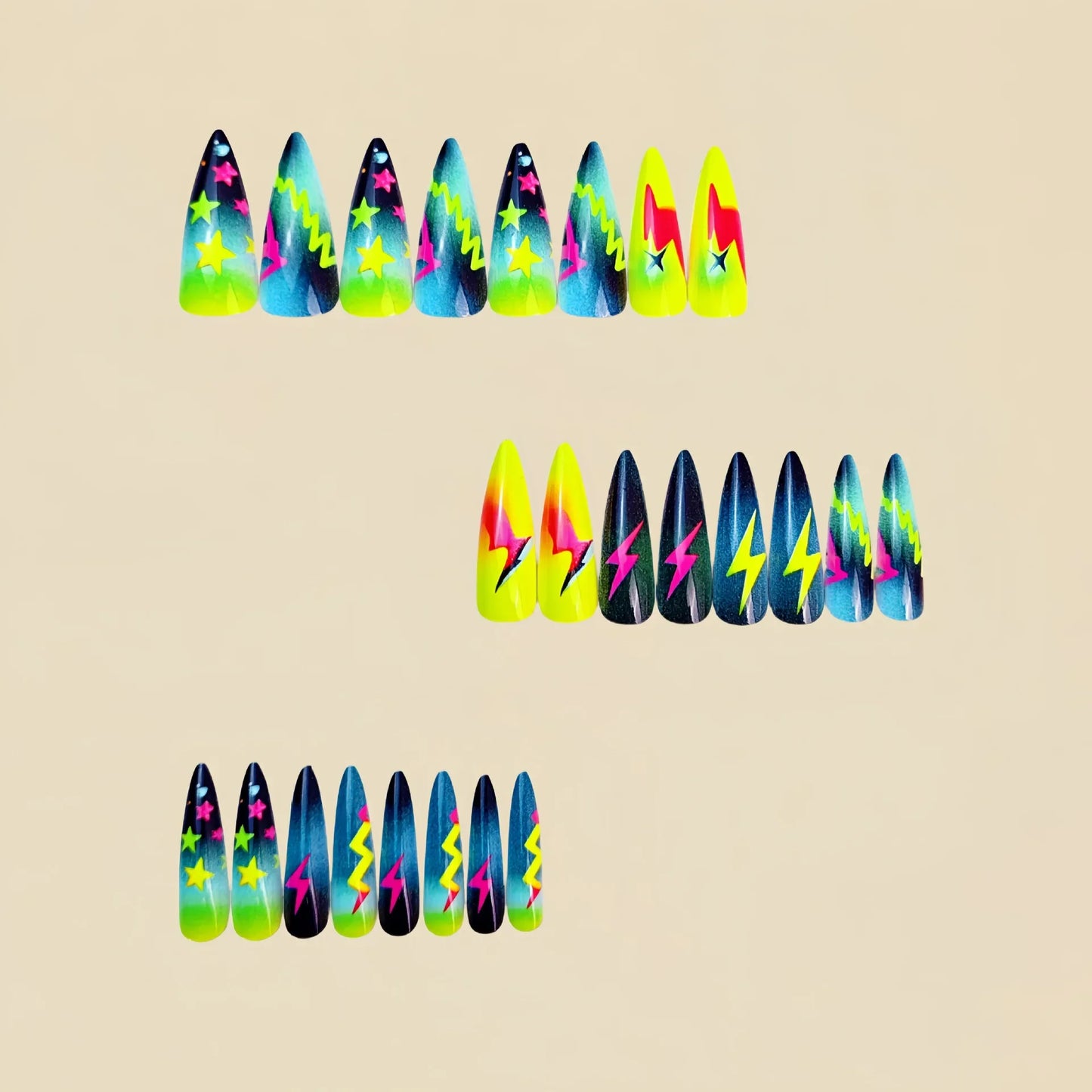 Medium fake nails for women gilrs gradient blue pink starry sky star moon Y2K design Almond nail tips press on false nail set