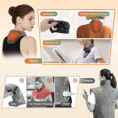 Electric Neck Heating Pad 3 Levels Vibration Neck Massager 5 Levels Cordless Heated Neck Warmer Wrap For Soreness Stiffness
