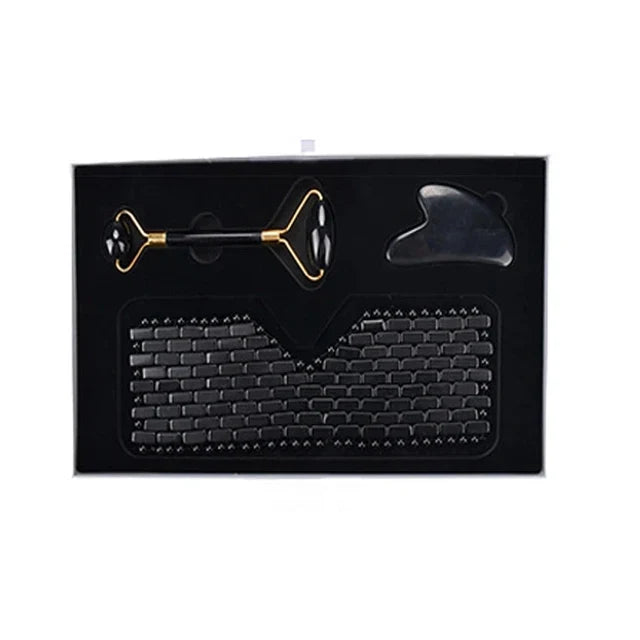 3Pcs Natural Jade Eye Mask Rose Quartz Jade Roller And Guasha Board Massager Set Cold therapy Scraper Skin Care With Box