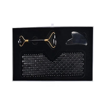 3Pcs Natural Jade Eye Mask Rose Quartz Jade Roller And Guasha Board Massager Set Cold therapy Scraper Skin Care With Box