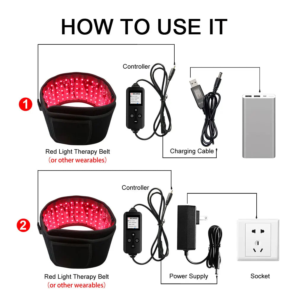 Led Therapy Light Pain Relief 660Nm 880Nm Leg Upper Back Thigh Red Light Therapy Pemf Belly Belts 360 Snap