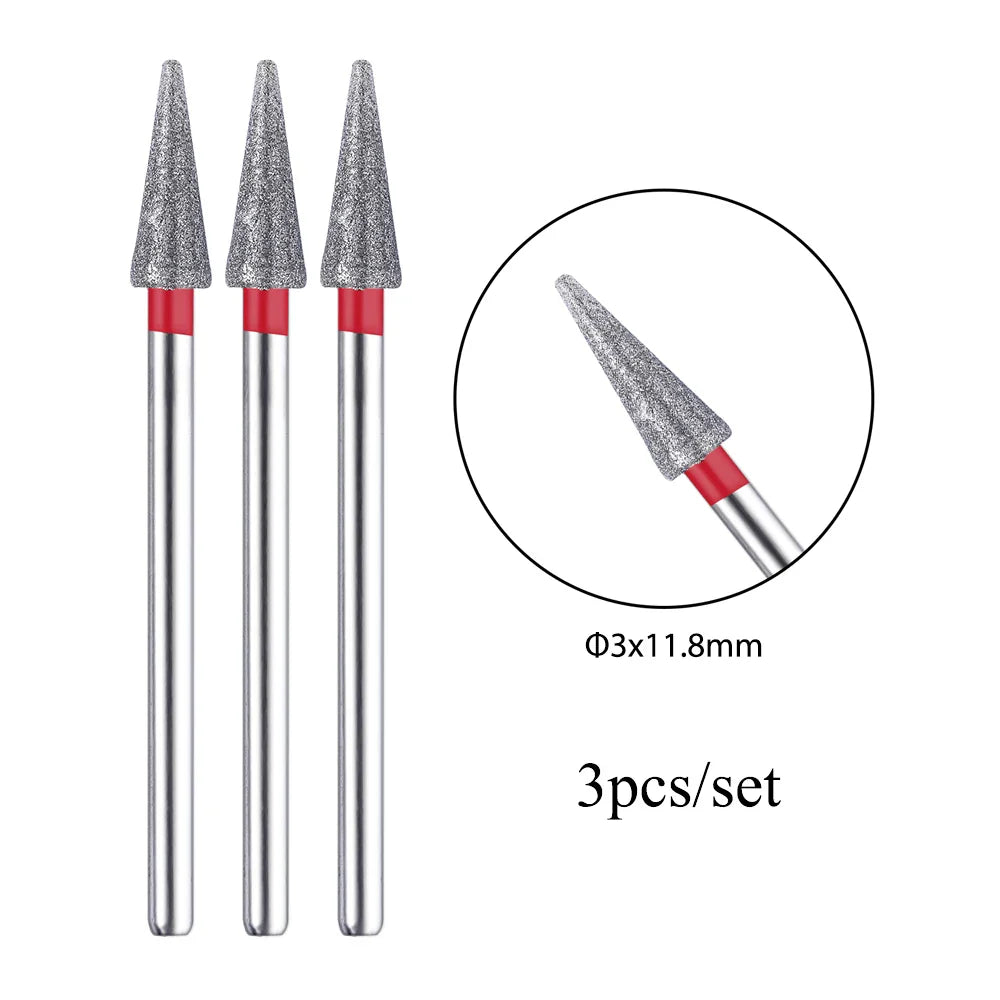 TP 3pcs/set Flame Diamond Nail Drill Bits 3/32'' Russian Electric File Bits Milling Cutter for Manicure Cuticle Remove Nail Tool