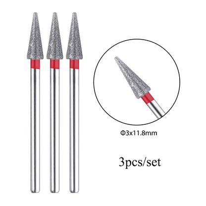 TP 3pcs/set Flame Diamond Nail Drill Bits 3/32'' Russian Electric File Bits Milling Cutter for Manicure Cuticle Remove Nail Tool