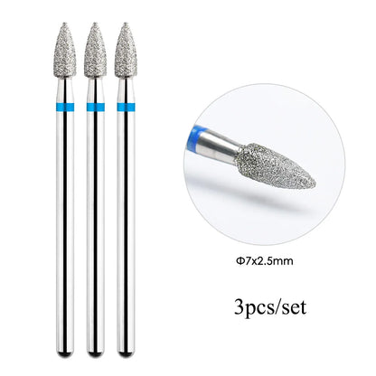 TP 3pcs/set Flame Diamond Nail Drill Bits 3/32'' Russian Electric File Bits Milling Cutter for Manicure Cuticle Remove Nail Tool