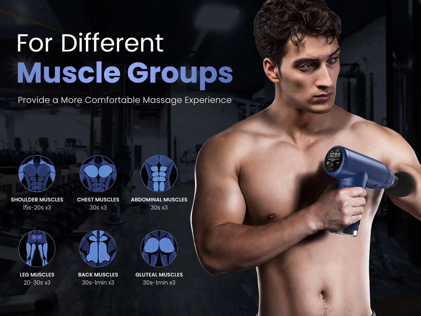 SEJOY Portable Fascia Gun Vibration Massage Gun For Body Neck Back Deep Muscle Relaxation 10 Gears LCD Touch Screen 6 Heads