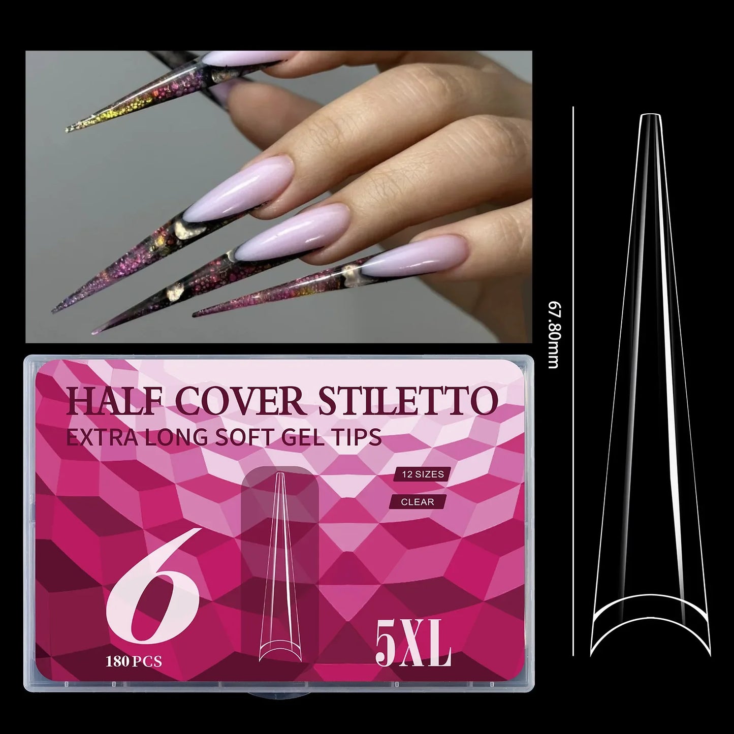 5XL Soft Gel Tips Press On Nails Acrylic Half/Full Cover Fake Nails 180pcs Stiletto Coffin Ballet DIY Extension Nail Supplies