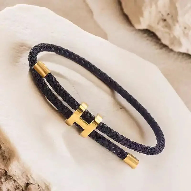 2025 new Fashionable and simple stainless steel bracelet, I-shaped buckle bracelet, couple lucky woven bracelet