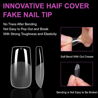 550Pcs Transparent Acrylic Fake Nails Full Half Cover Nail Tips Handmade Press On Nails 9 Styles Soft Gel Tips For Nail DIY