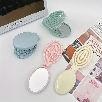 Foldable Travel Hair Brushes with Mirror Portable Folding Pocket Hair Brush Mini Hair Comb Compact Size Hair Massage Comb