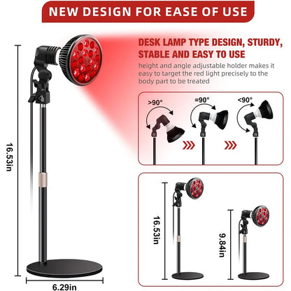 E27 Red and Near Infrared Light Therapy Device with Adjustable Stand,660nm＆850nm Desk for Neck,Knee Pain Relief,Skin Wellness