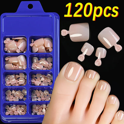 100/120pcs False Toenails French Short Square Full Cover Fake Toe Nails Acrylic Pink Clear White Press on Toenails For Women
