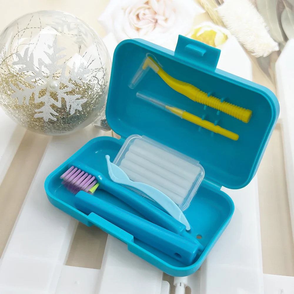 1 Box Dental Cleaning Care Kits Portable Travel Oral Teeth Cleaning Set Detachable Toothbrush Interdental Brush Storage Case
