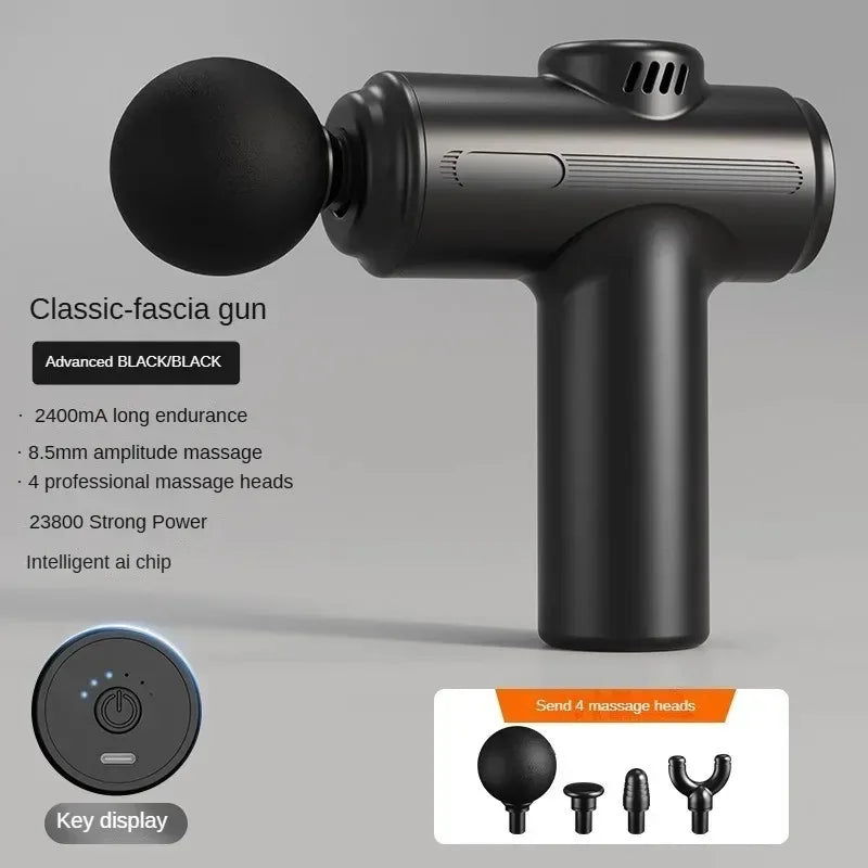 Professional Mini Massage Gun Muscle Recovery Tool with 8 Heads USB Rechargeable Vibrating Fascia Machine for Body Relaxation