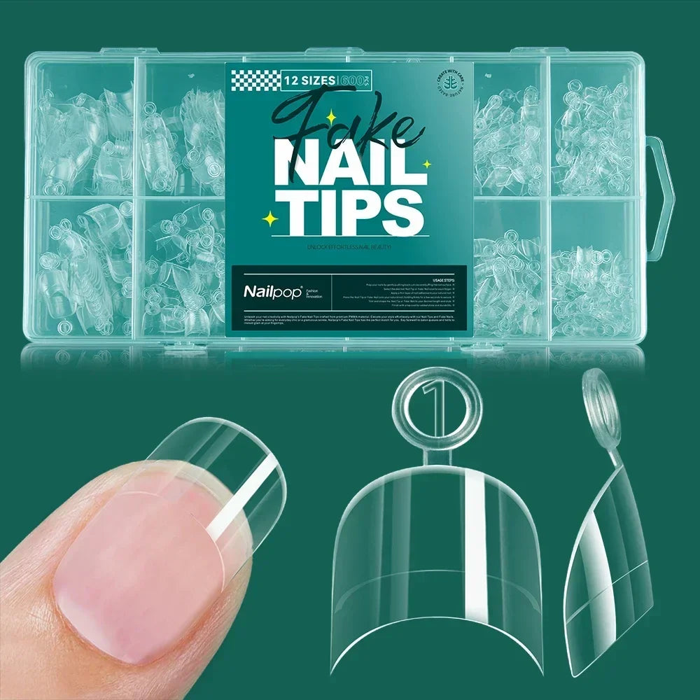 Nailpop 600PCS Soft Gel X Nail Tips Full Cover Coffin Stiletto Fake Nails Extra Short Almond Square Soak Off Gel False Nail Tips