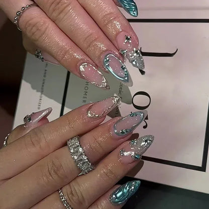 24pcs French Almond Press on Nails Leopard Print False Nails 3D Bow Wearable Stick-on Nails Fake Nail Uñas Накладные Ногти 네일팁