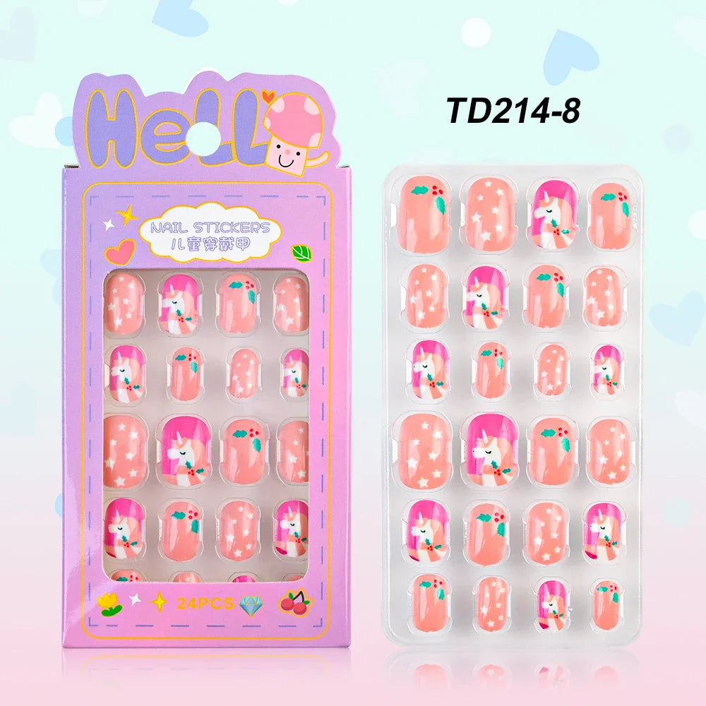 12pcs Kids 3D Stereo Sanrio Fake Nails Patch Sweet Girls Cute Cartoon Hello Kitty press on nails Kuromi Child Wearable FalseNail