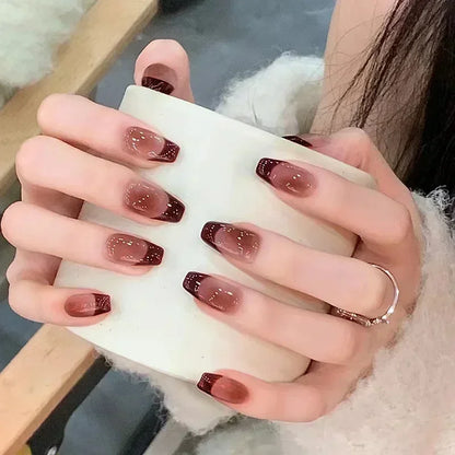 24Pcs Short Ballerina False Nail Tips with Pearl Detachable French Fake Nails Pink Cute Full Cover Press on Nails Manicure Tools