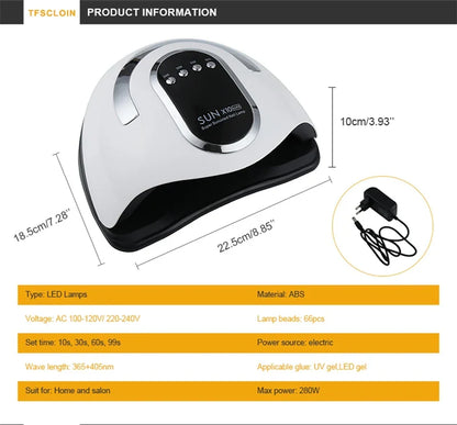 280w UV Lamp For Nails 66LEDs Nail Lamp Dryer With 4Timer Gel Polish Drying Lamp Smart Sensor Gel Lamps Professional Nail Tools