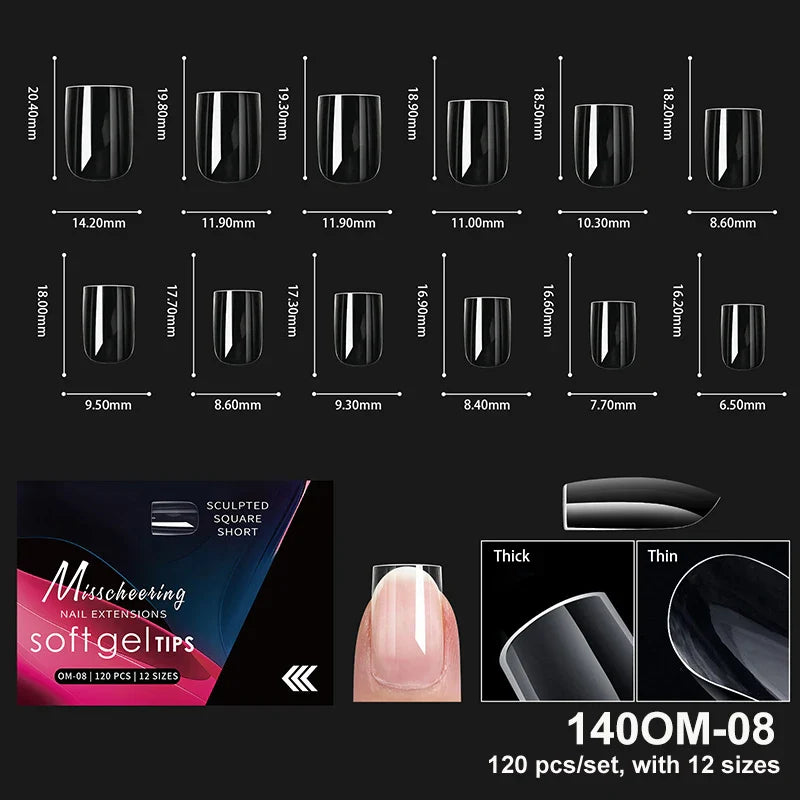 Luxury Acrylic False Nail Tips Almond Coffin Full Cover Super Clear Square Artificial Extension Soft Gel Tip Salon Manicure Tool