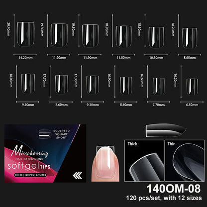 Luxury Acrylic False Nail Tips Almond Coffin Full Cover Super Clear Square Artificial Extension Soft Gel Tip Salon Manicure Tool