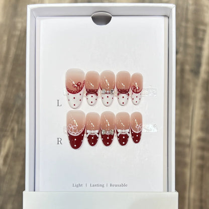 10pcs French Almond Handmade Press on Nails Purple Cat Eye Fake Nails Love Rhinestone False Nail Artificial Nail Накладные Ногти