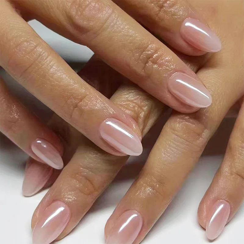 24pcs French Almond Press on Nails Flower False Nails Wearable Stick-on Nails Fake Nail Uñas Postizas Mujer Накладные Ногти 네일팁